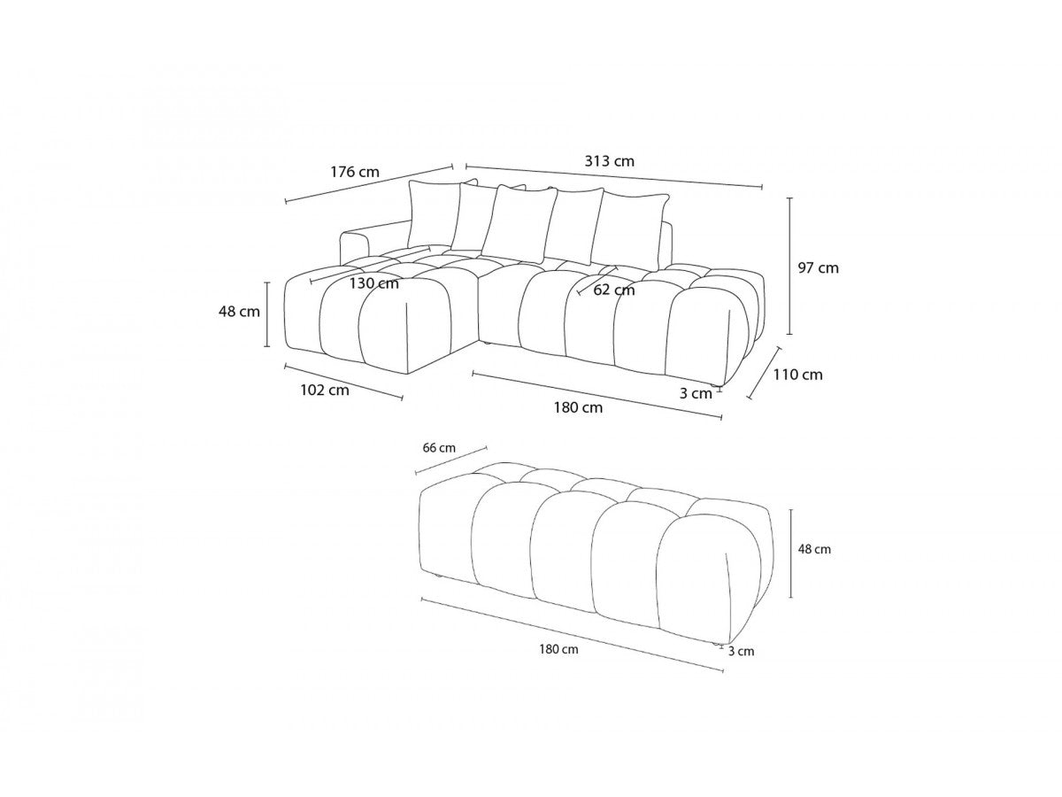 Canapé d'angle fixe MONT-BLANC tissu avec pouf Angle droit