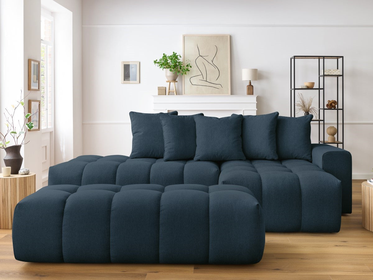 Canapé d'angle fixe MONT-BLANC tissu avec pouf Angle droit