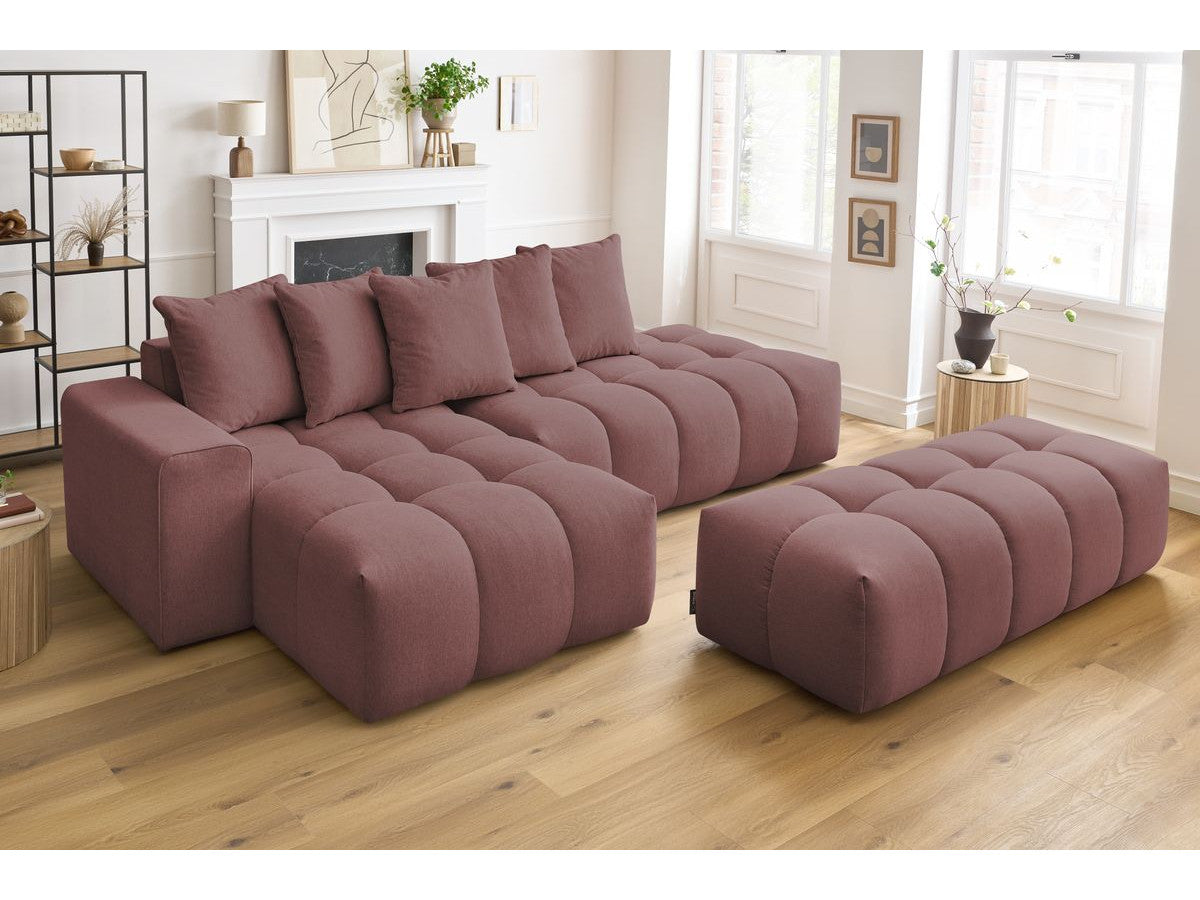 Canapé d'angle fixe MONT-BLANC tissu avec pouf Angle gauche