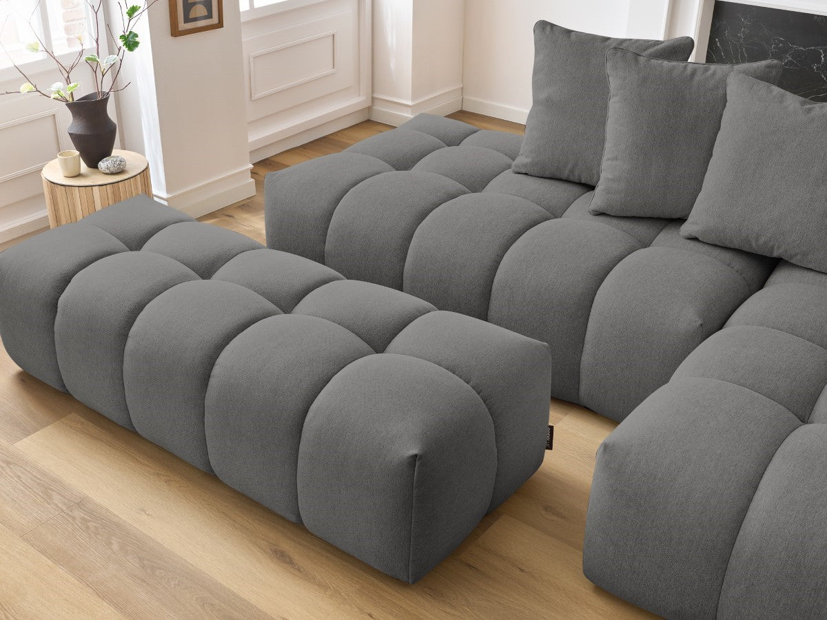 Canapé d'angle fixe MONT-BLANC tissu avec pouf Angle droit
