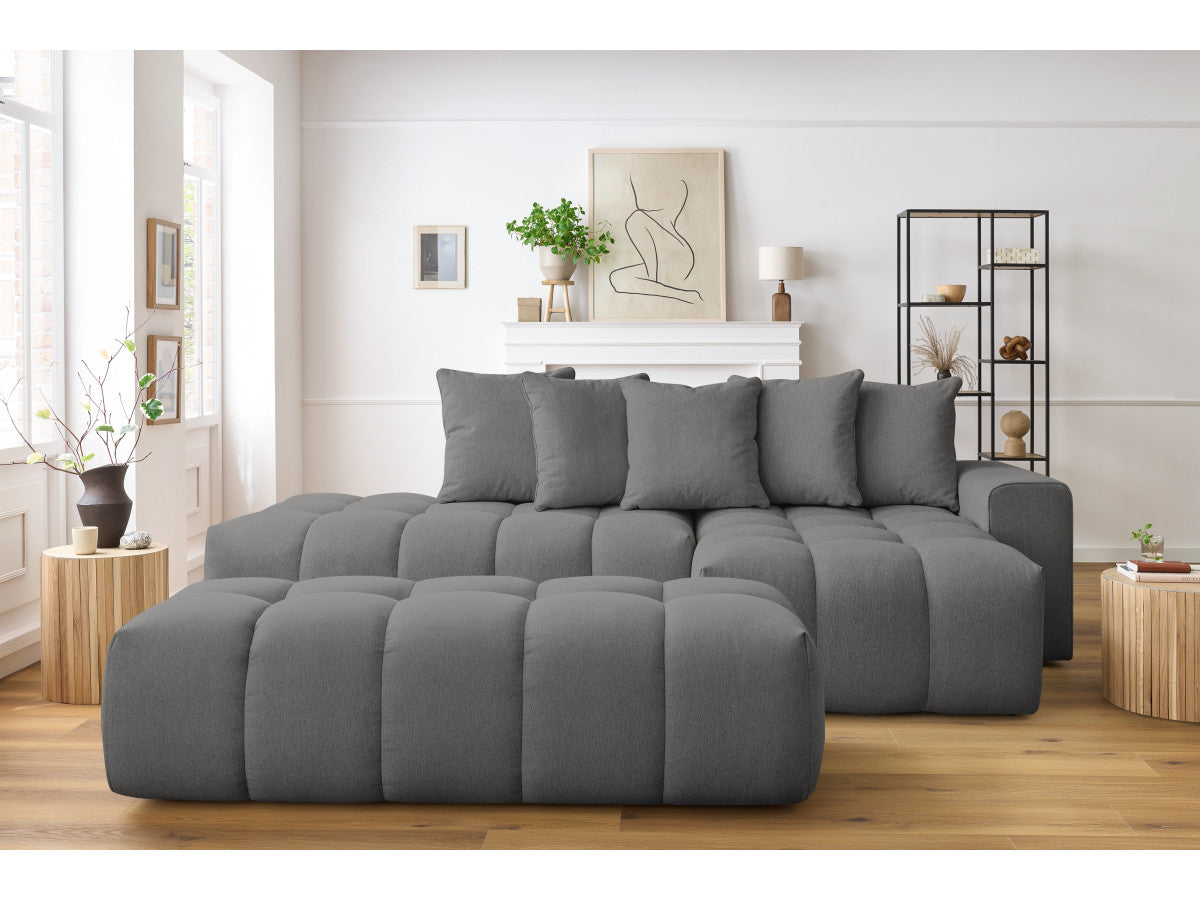 Canapé d'angle fixe MONT-BLANC tissu avec pouf Angle droit