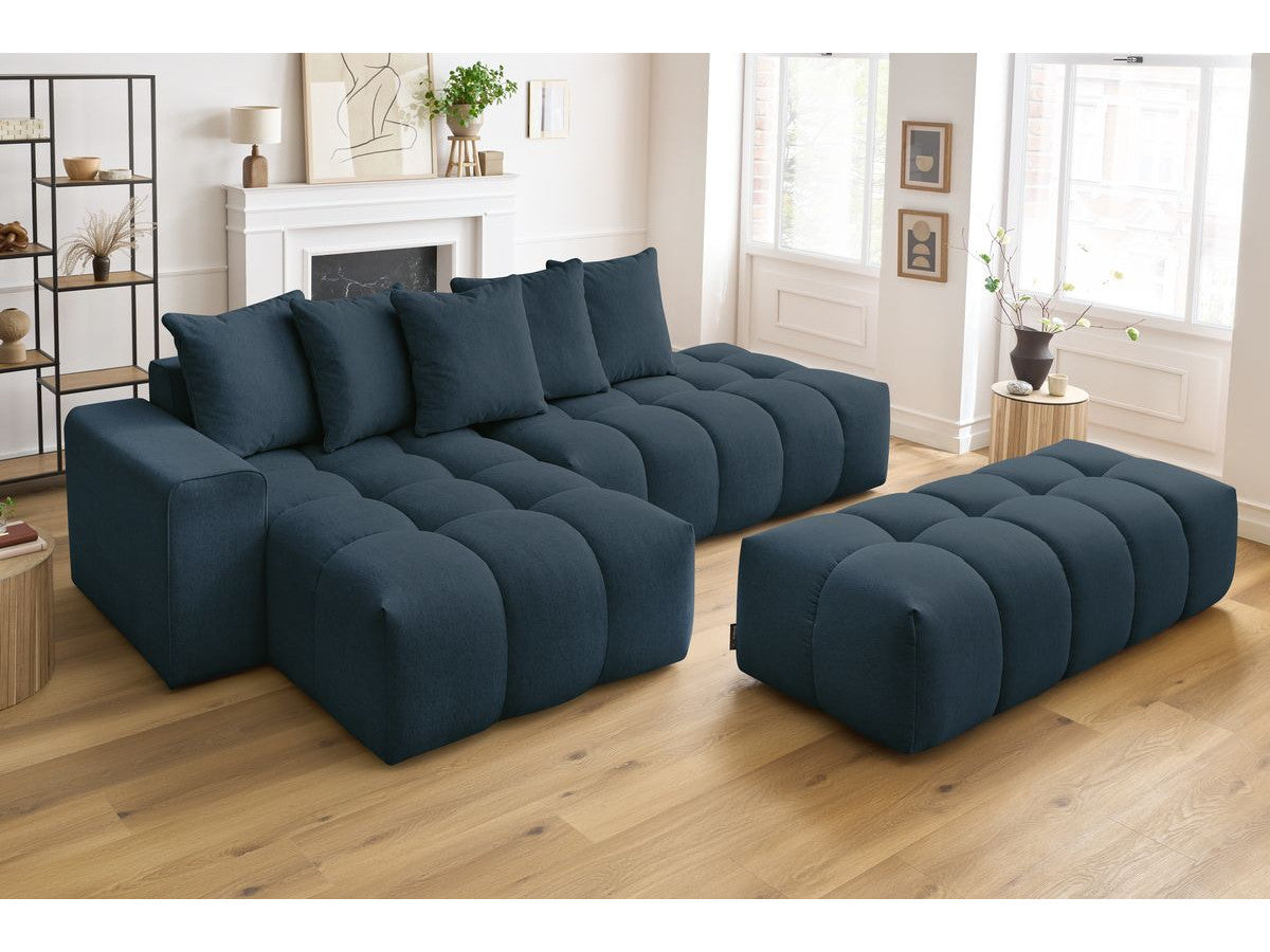 Canapé d'angle fixe MONT-BLANC tissu avec pouf Angle gauche