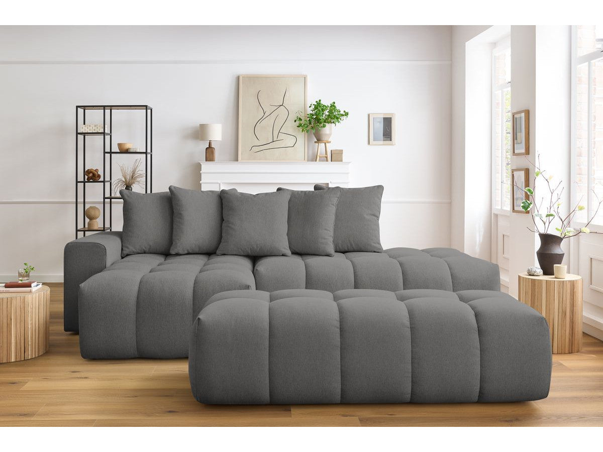 Canapé d'angle fixe MONT-BLANC tissu avec pouf Angle gauche