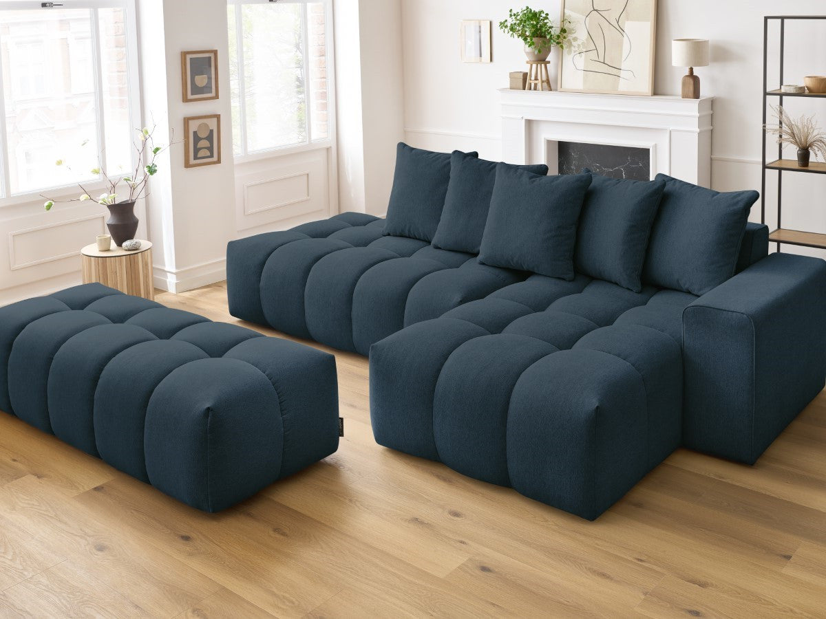Canapé d'angle fixe MONT-BLANC tissu avec pouf Angle droit