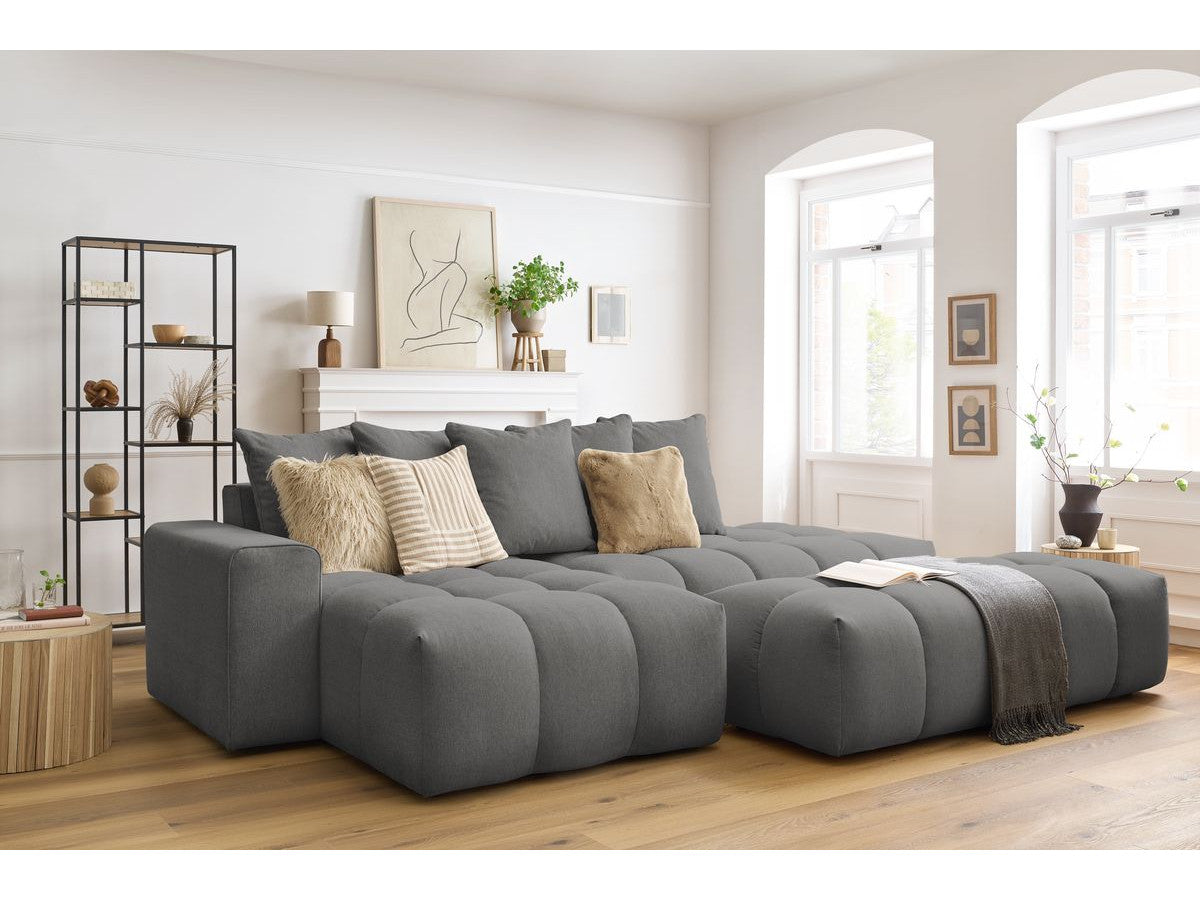 Canapé d'angle fixe MONT-BLANC tissu avec pouf Angle gauche