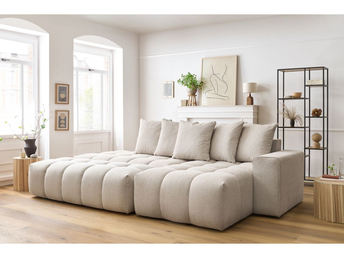 Canapé d'angle fixe MONT-BLANC tissu avec pouf Angle droit