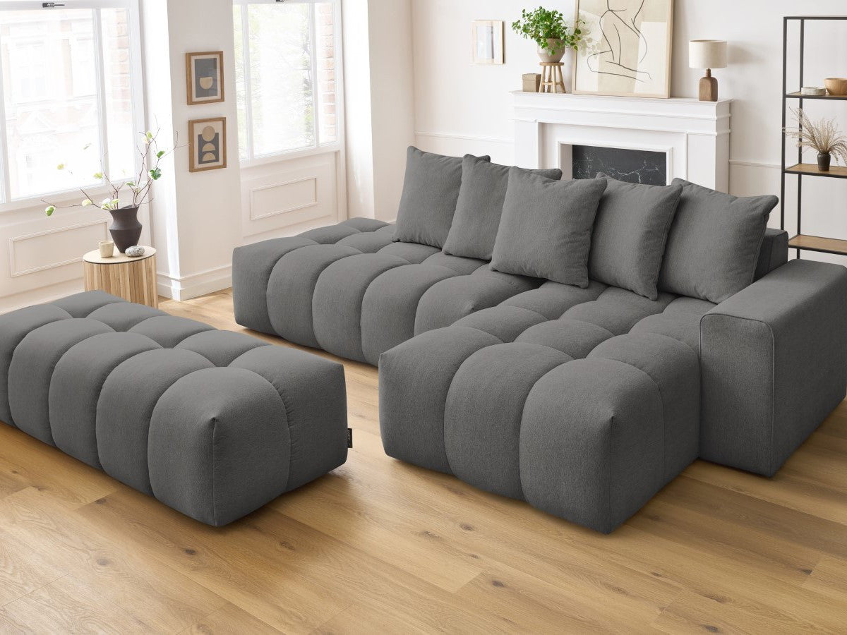 Canapé d'angle fixe MONT-BLANC tissu avec pouf Angle droit
