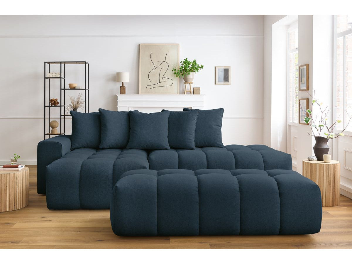 Canapé d'angle fixe MONT-BLANC tissu avec pouf Angle gauche