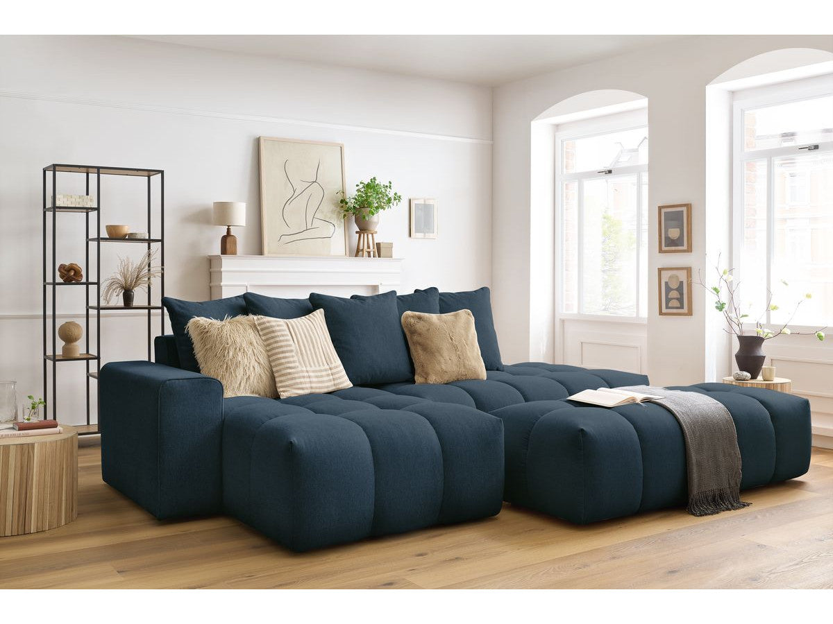 Canapé d'angle fixe MONT-BLANC tissu avec pouf Angle gauche