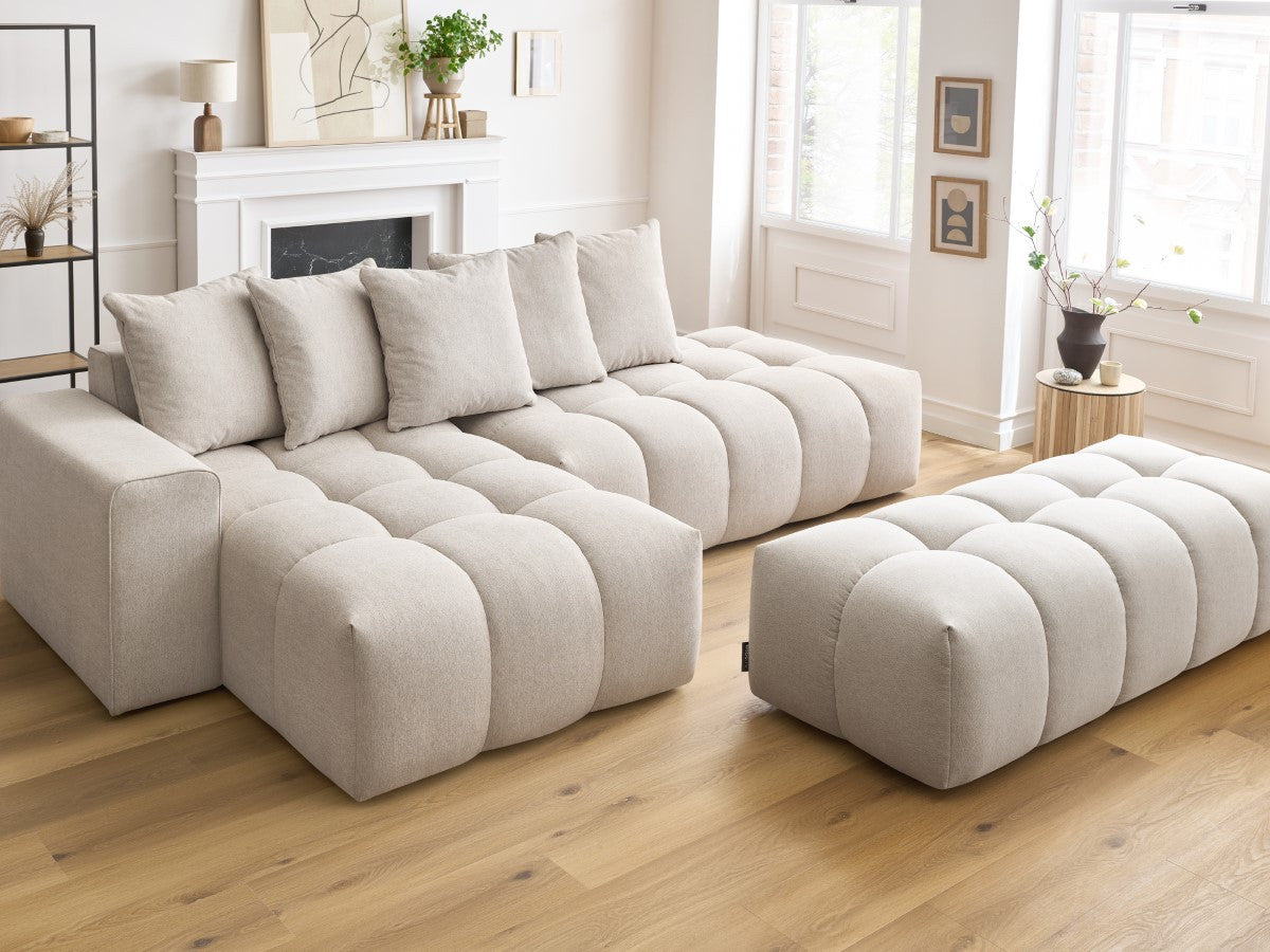 Canapé d'angle fixe MONT-BLANC tissu avec pouf Angle gauche