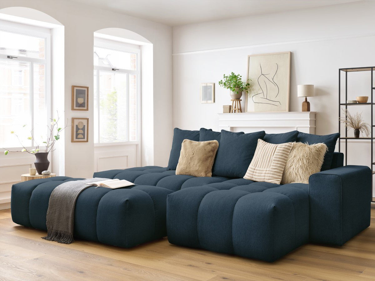Canapé d'angle fixe MONT-BLANC tissu avec pouf Angle droit