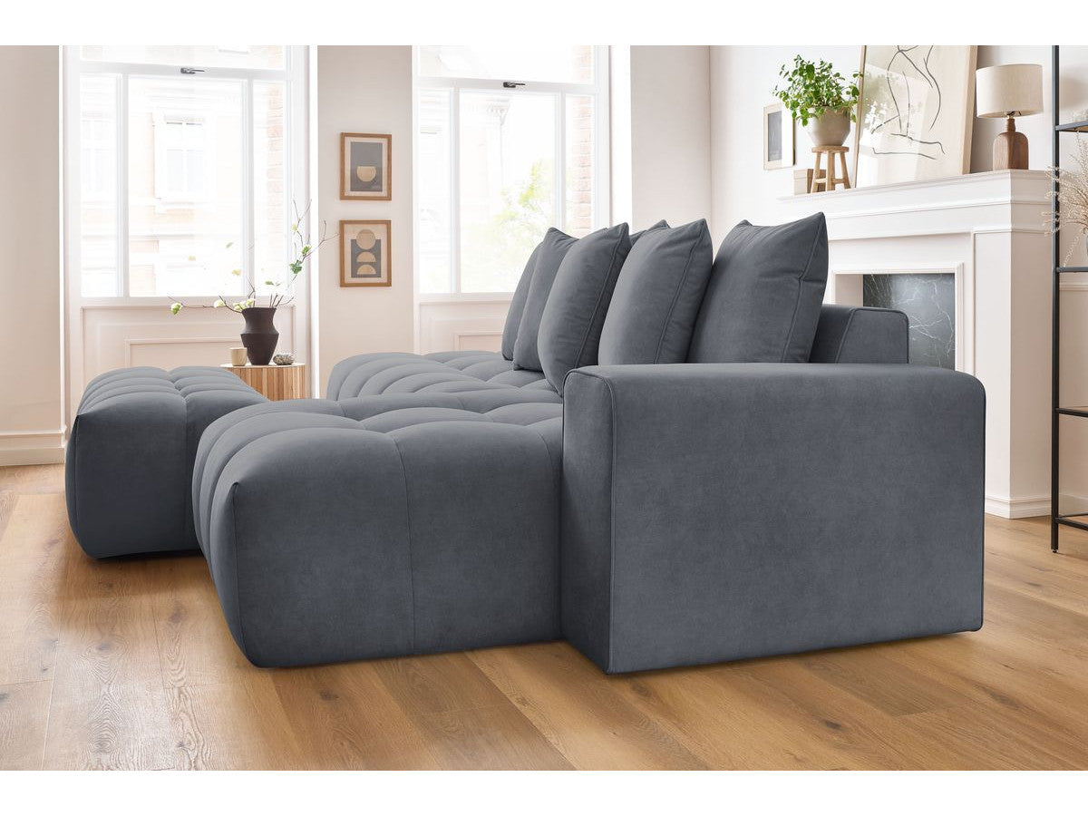 Canapé d'angle fixe MONT-BLANC velours avec pouf Angle droit