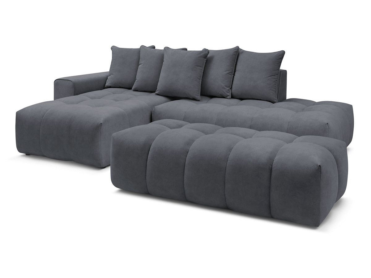 Canapé d'angle fixe MONT-BLANC velours avec pouf Angle gauche