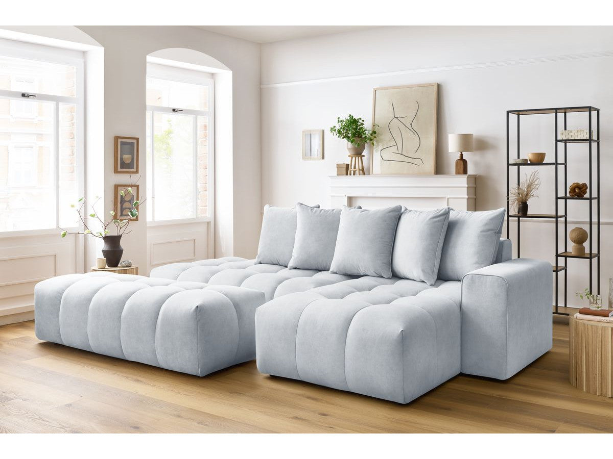 Canapé d'angle fixe MONT-BLANC velours avec pouf Angle droit