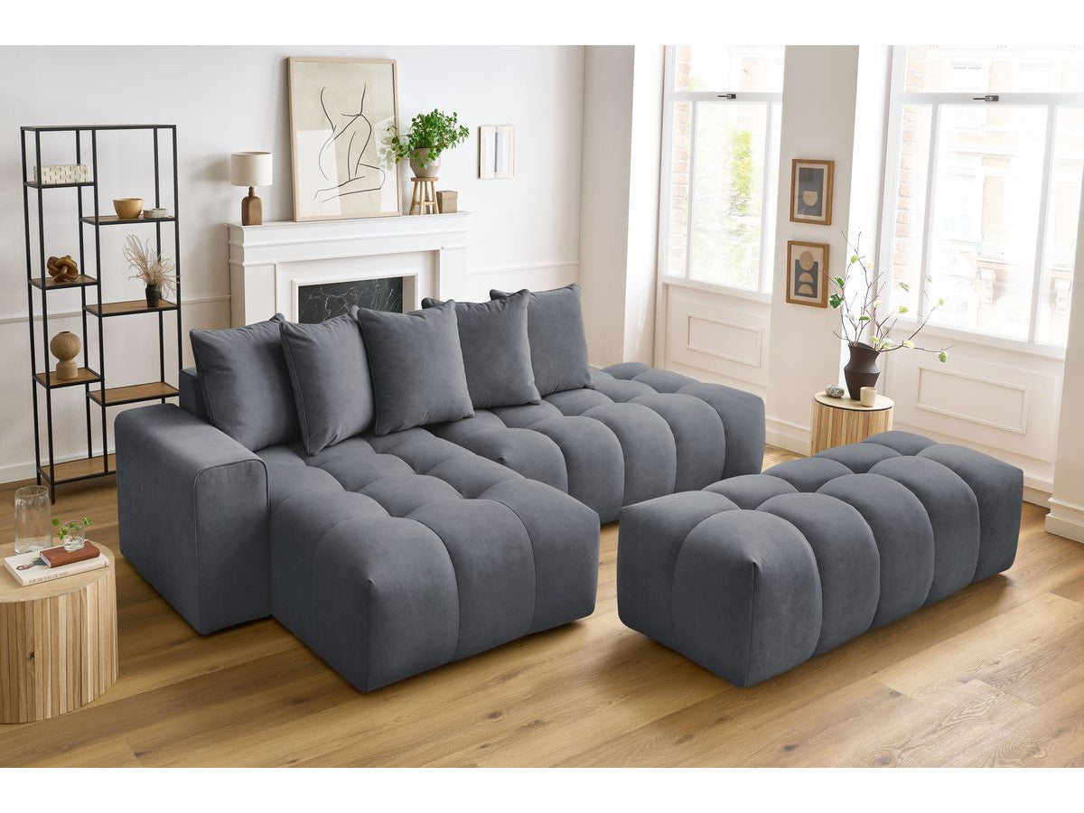 Canapé d'angle fixe MONT-BLANC velours avec pouf Angle gauche