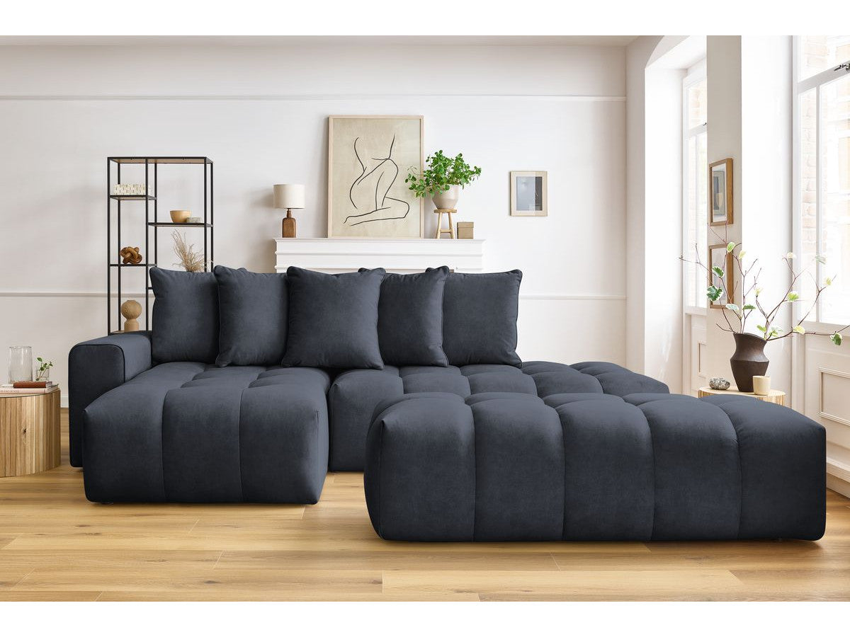Canapé d'angle fixe MONT-BLANC velours avec pouf Angle gauche