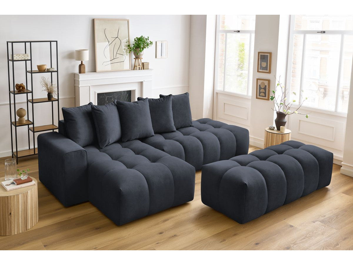 Canapé d'angle fixe MONT-BLANC velours avec pouf Angle gauche