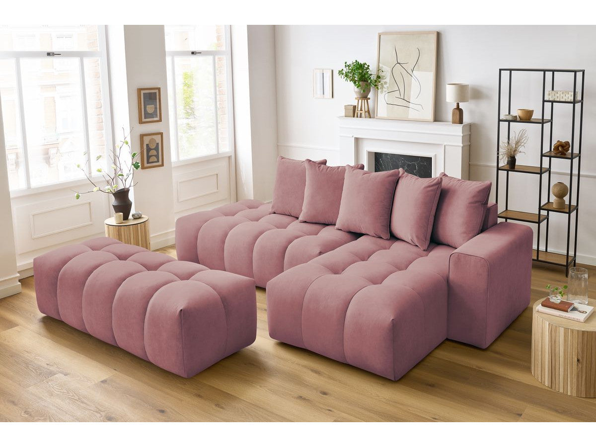 Canapé d'angle fixe MONT-BLANC velours avec pouf Angle droit
