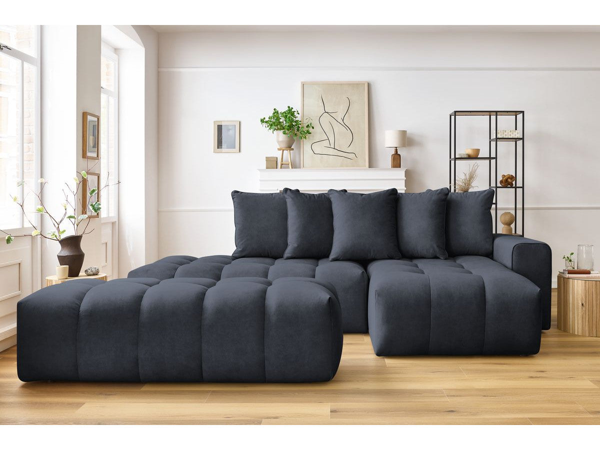 Canapé d'angle fixe MONT-BLANC velours avec pouf Angle droit