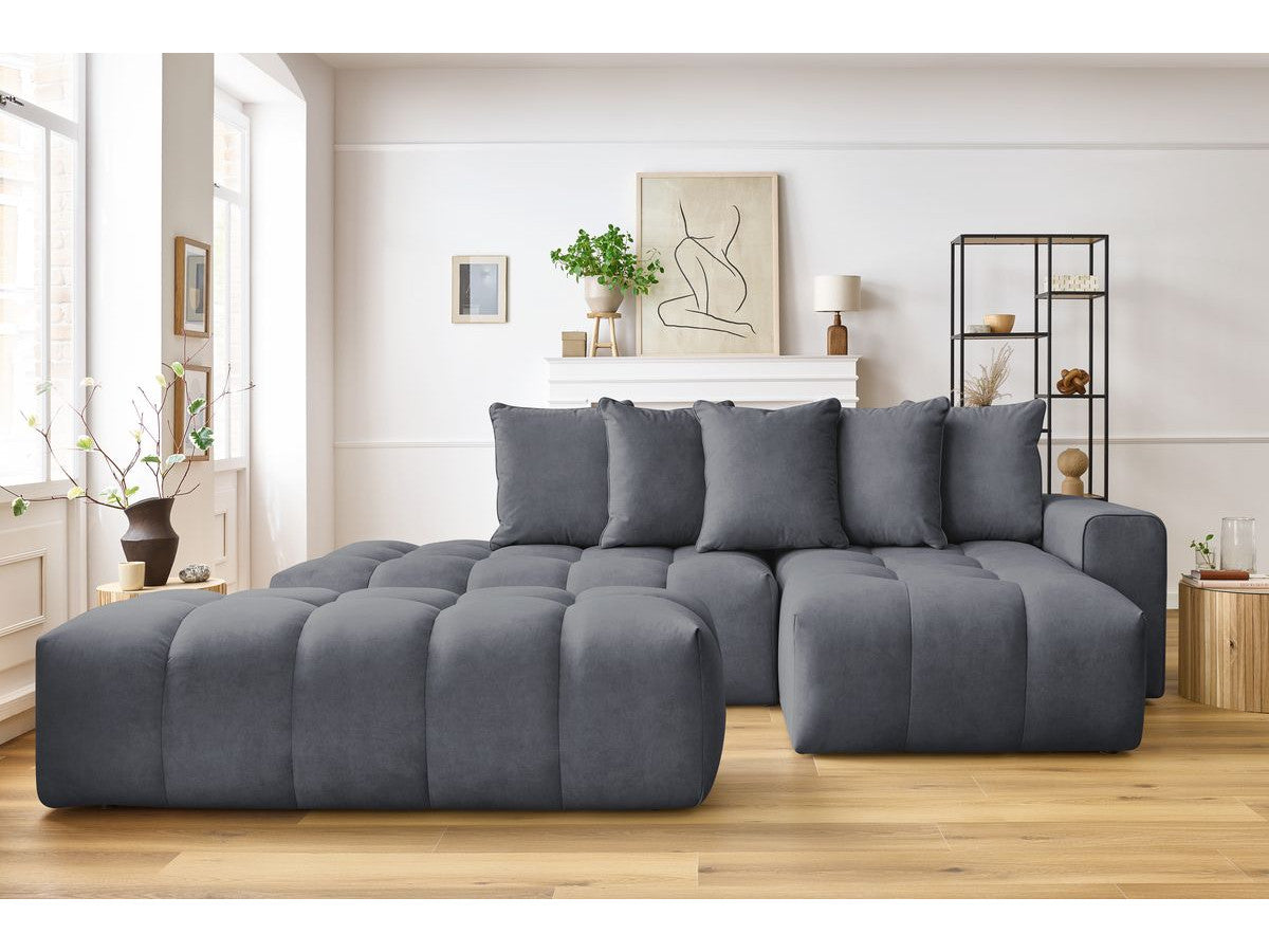 Canapé d'angle fixe MONT-BLANC velours avec pouf Angle droit