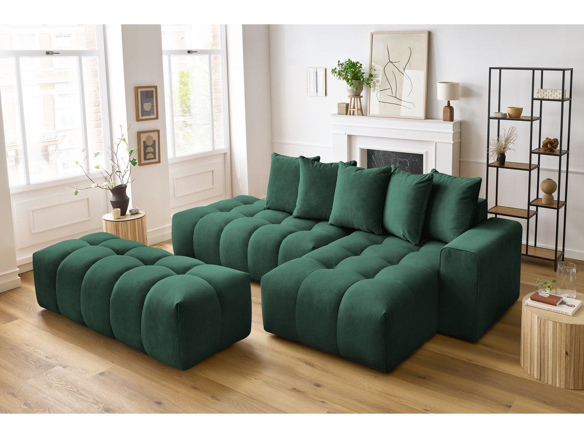 Canapé d'angle fixe MONT-BLANC velours avec pouf Angle droit