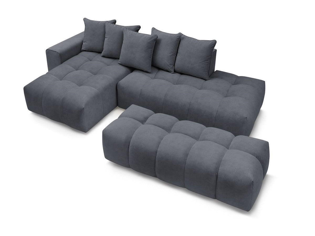 Canapé d'angle fixe MONT-BLANC velours avec pouf Angle gauche