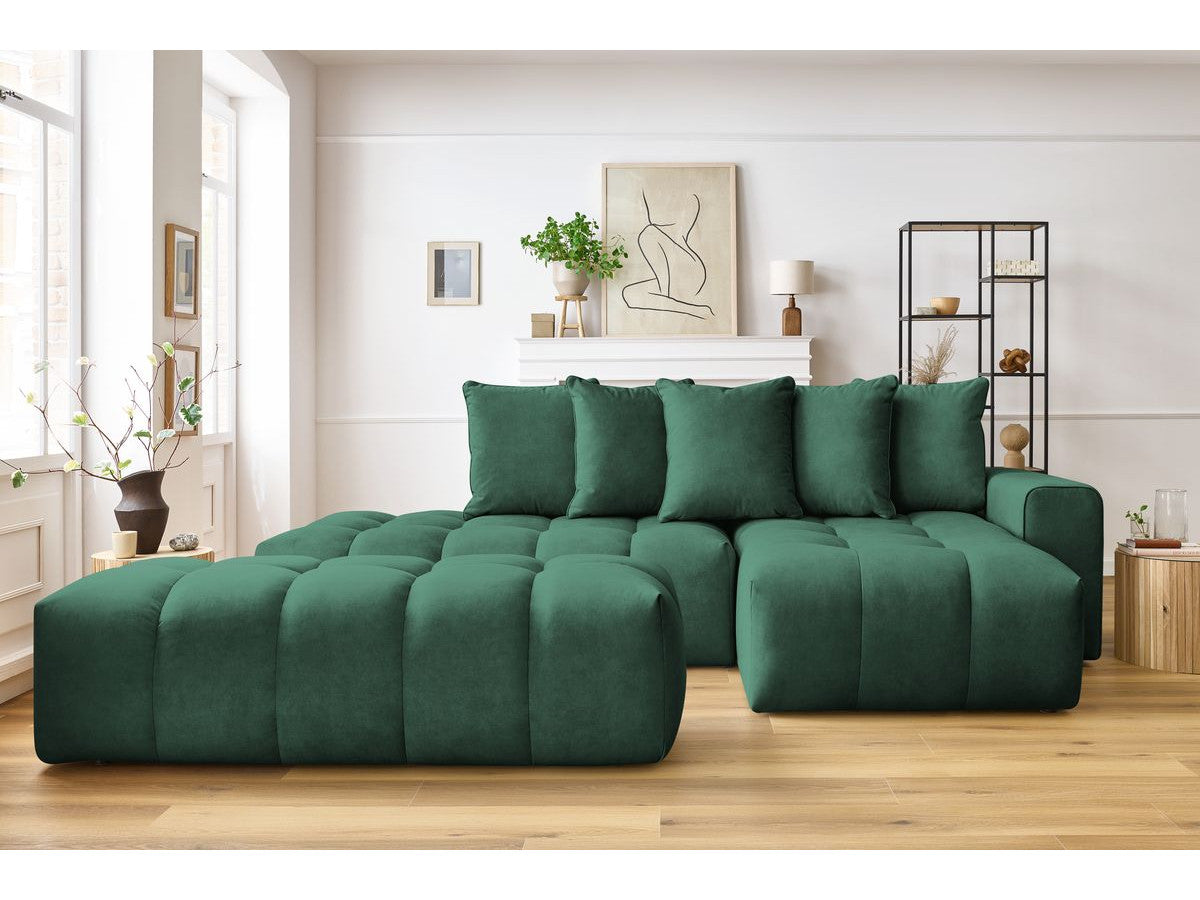 Canapé d'angle fixe MONT-BLANC velours avec pouf Angle droit