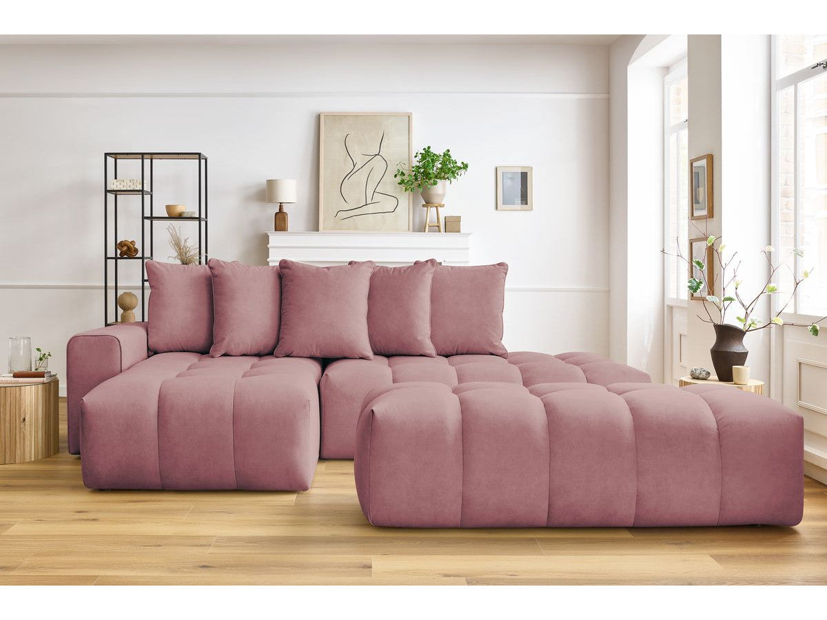 Canapé d'angle fixe MONT-BLANC velours avec pouf Angle gauche