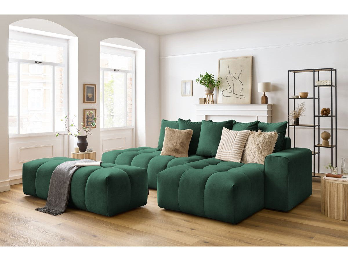 Canapé d'angle fixe MONT-BLANC velours avec pouf Angle droit