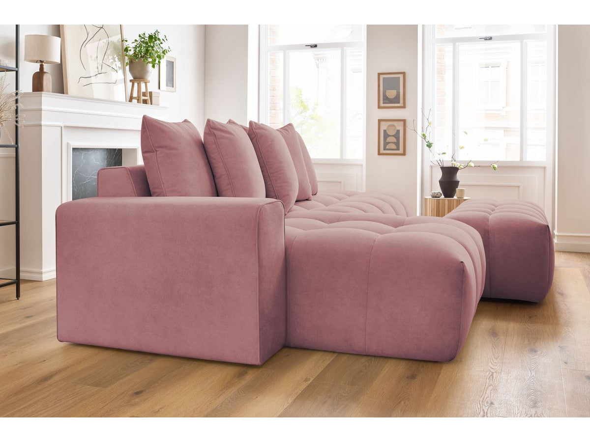 Canapé d'angle fixe MONT-BLANC velours avec pouf Angle gauche