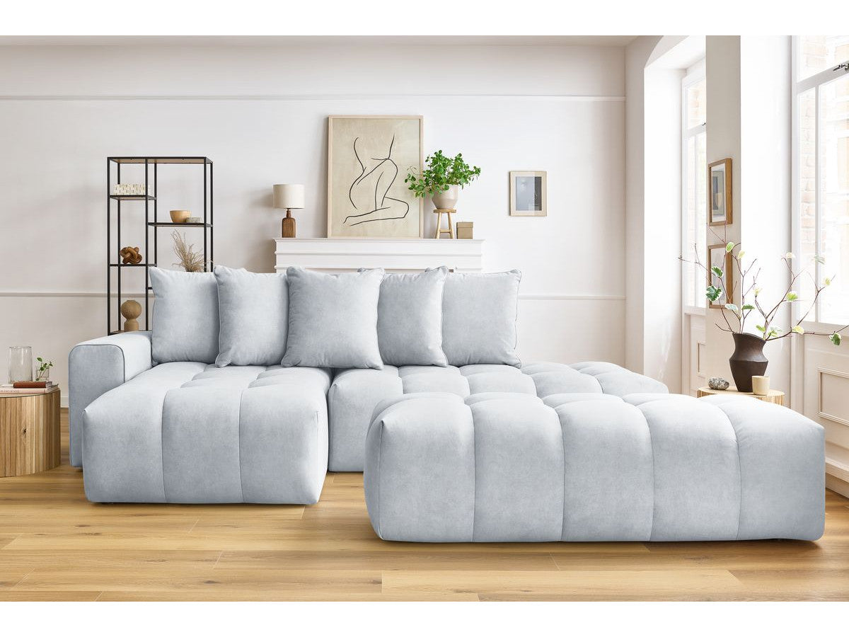 Canapé d'angle fixe MONT-BLANC velours avec pouf Angle gauche