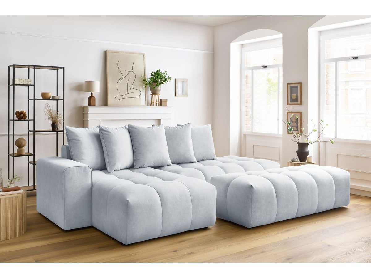 Canapé d'angle fixe MONT-BLANC velours avec pouf Angle gauche