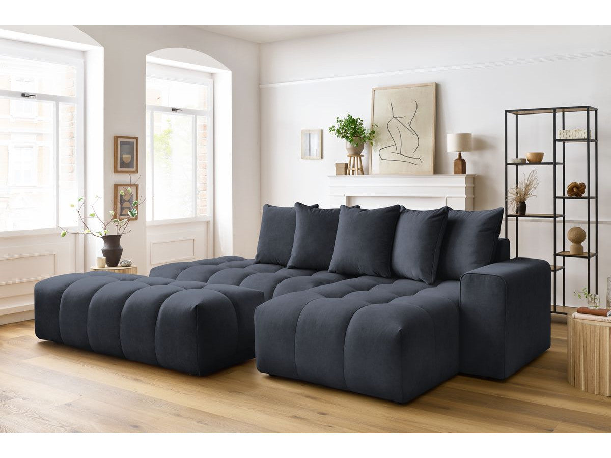 Canapé d'angle fixe MONT-BLANC velours avec pouf Angle droit
