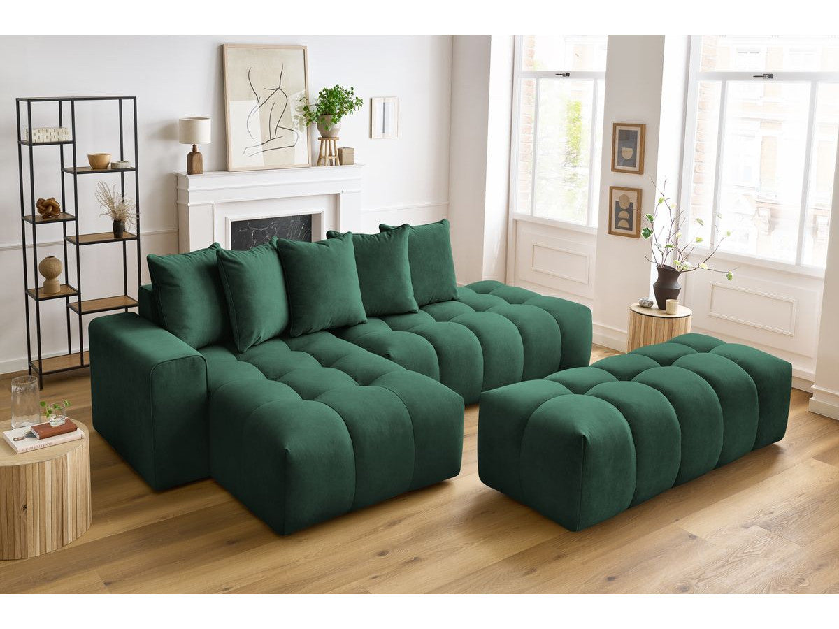 Canapé d'angle fixe MONT-BLANC velours avec pouf Angle gauche