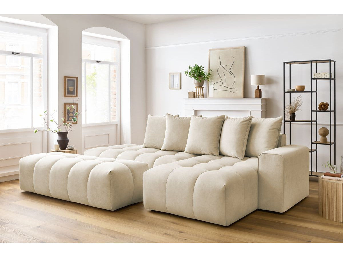 Canapé d'angle fixe MONT-BLANC velours avec pouf Angle droit
