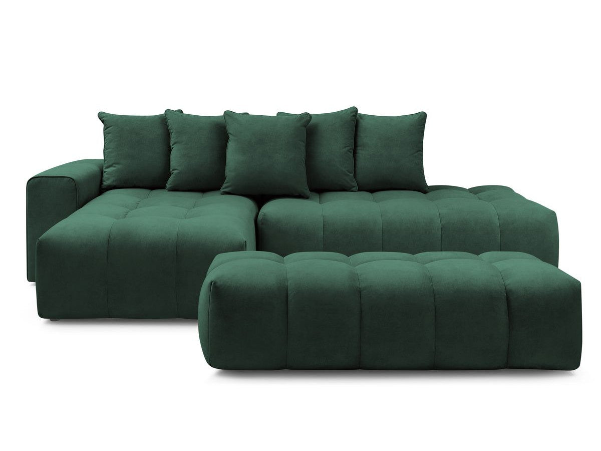 Canapé d'angle fixe MONT-BLANC velours avec pouf Angle gauche