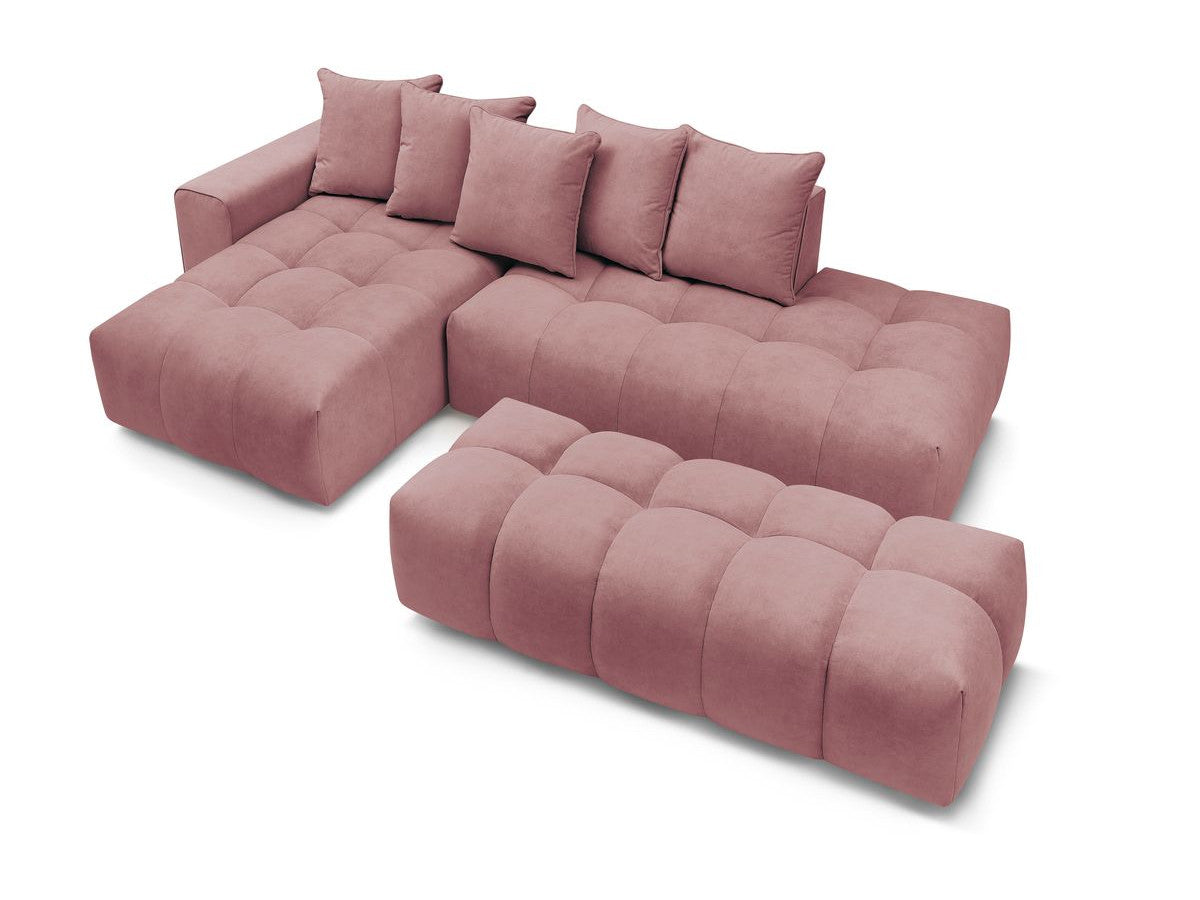Canapé d'angle fixe MONT-BLANC velours avec pouf Angle gauche