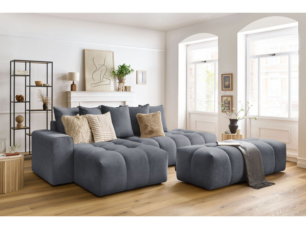 Canapé d'angle fixe MONT-BLANC velours avec pouf Angle gauche