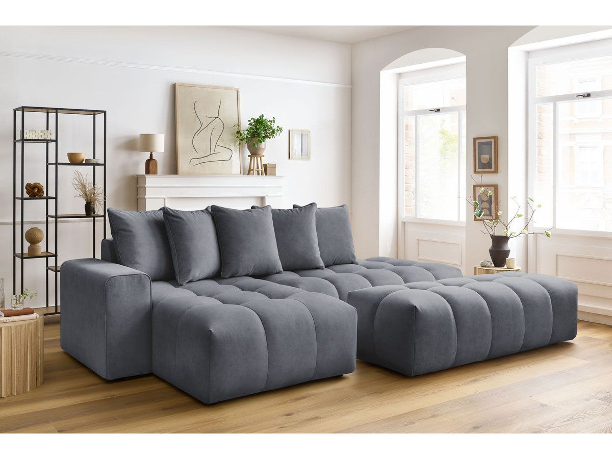 Canapé d'angle fixe MONT-BLANC velours avec pouf Angle gauche
