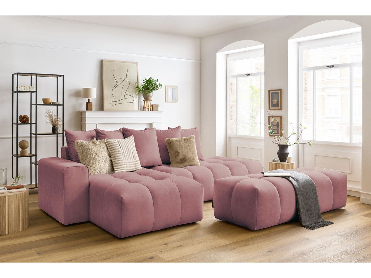 Canapé d'angle fixe MONT-BLANC velours avec pouf Angle gauche