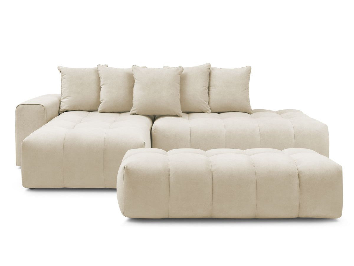 Canapé d'angle fixe MONT-BLANC velours avec pouf Angle gauche