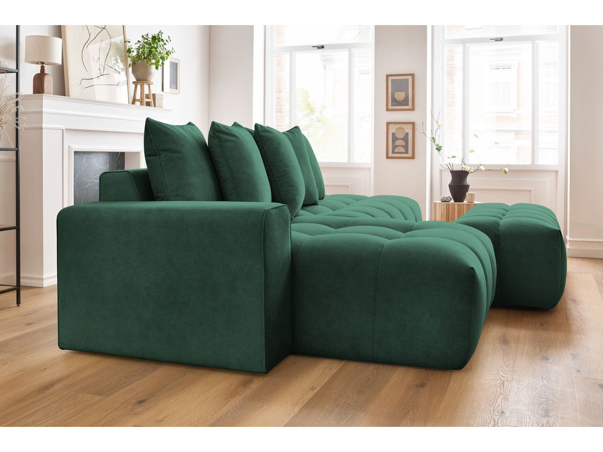 Canapé d'angle fixe MONT-BLANC velours avec pouf Angle gauche