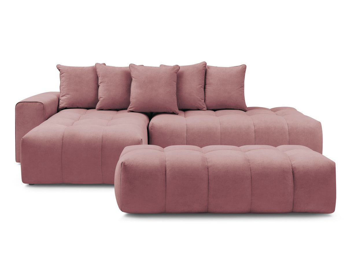 Canapé d'angle fixe MONT-BLANC velours avec pouf Angle gauche