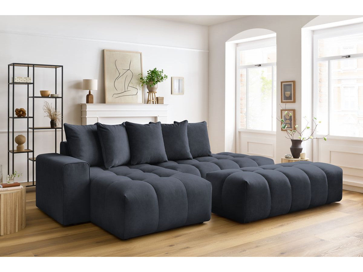 Canapé d'angle fixe MONT-BLANC velours avec pouf Angle gauche
