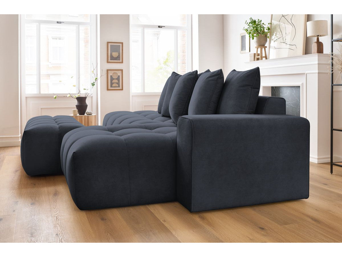 Canapé d'angle fixe MONT-BLANC velours avec pouf Angle droit