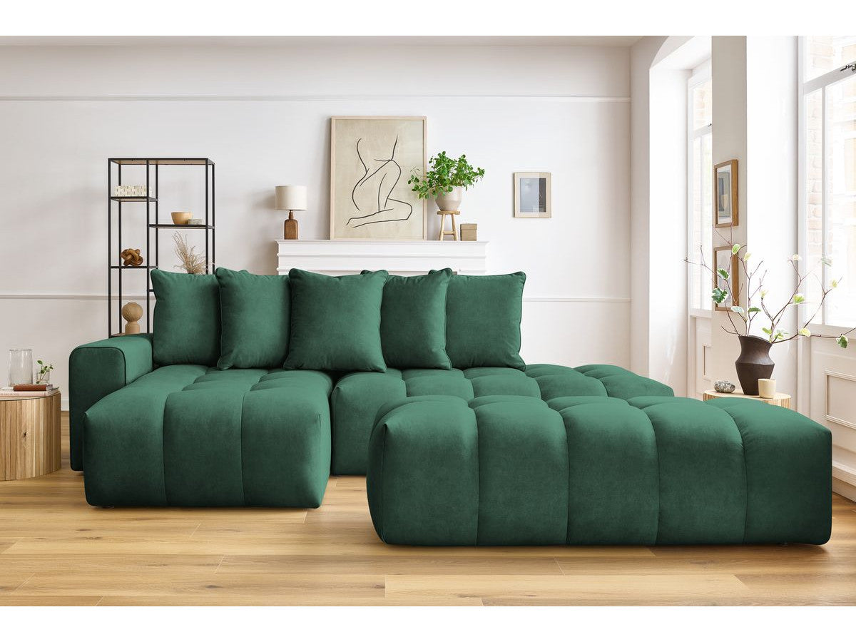Canapé d'angle fixe MONT-BLANC velours avec pouf Angle gauche