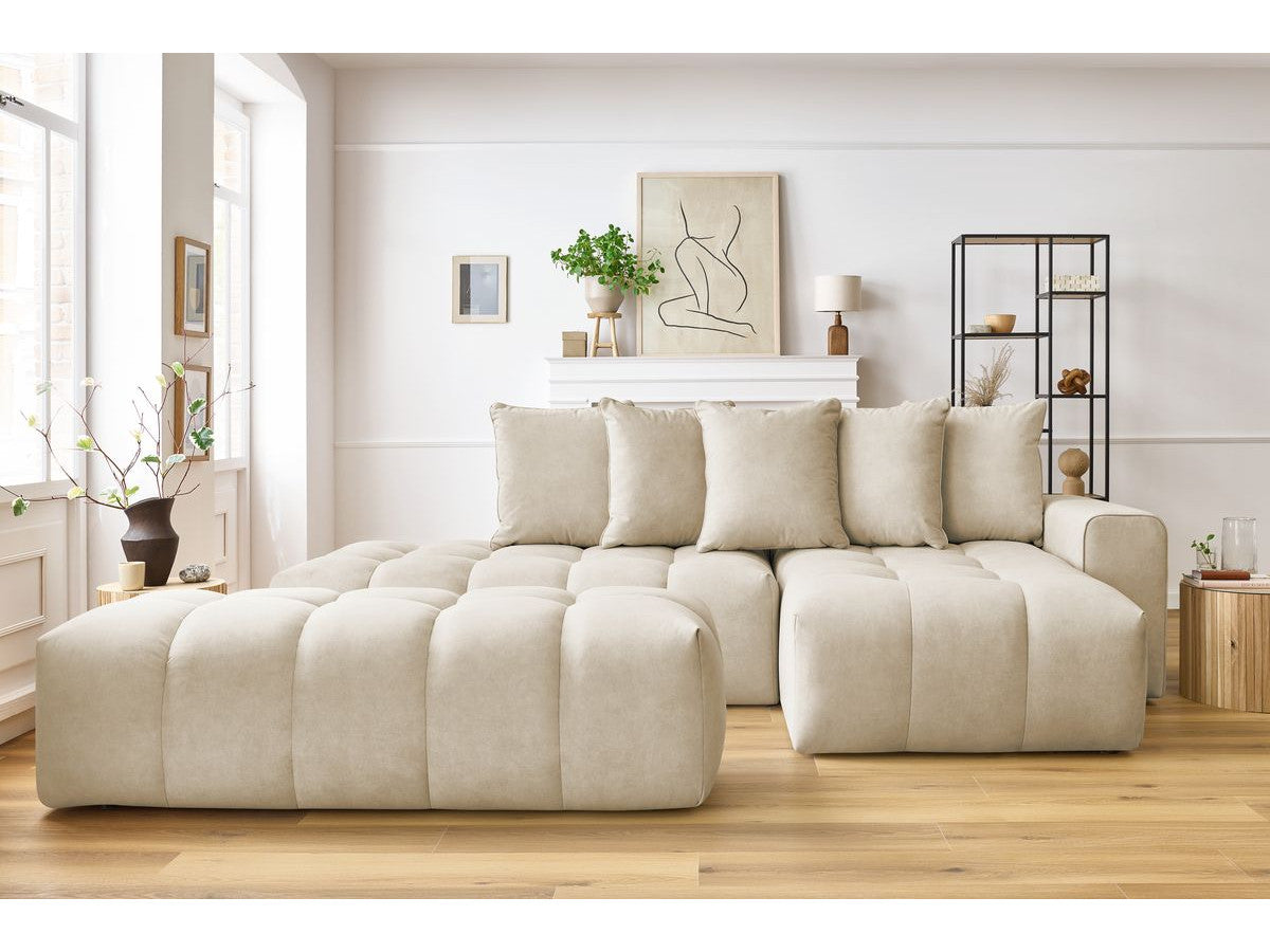 Canapé d'angle fixe MONT-BLANC velours avec pouf Angle droit