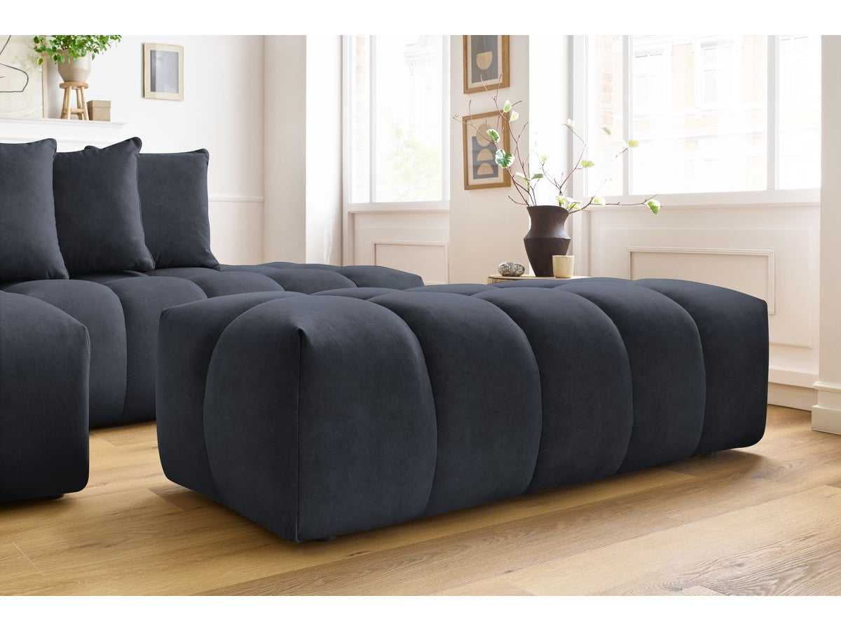 Canapé d'angle fixe MONT-BLANC velours avec pouf Angle gauche