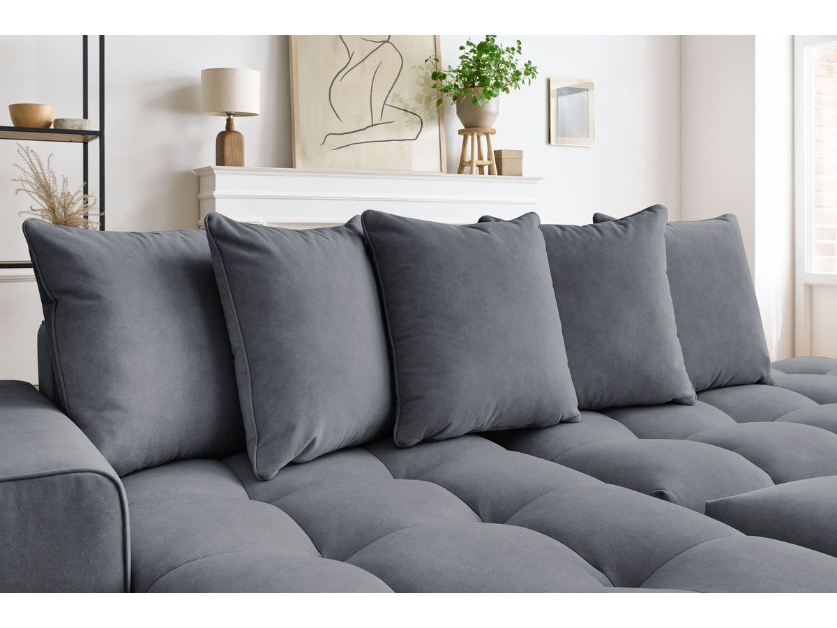 Canapé d'angle fixe MONT-BLANC velours avec pouf Angle gauche