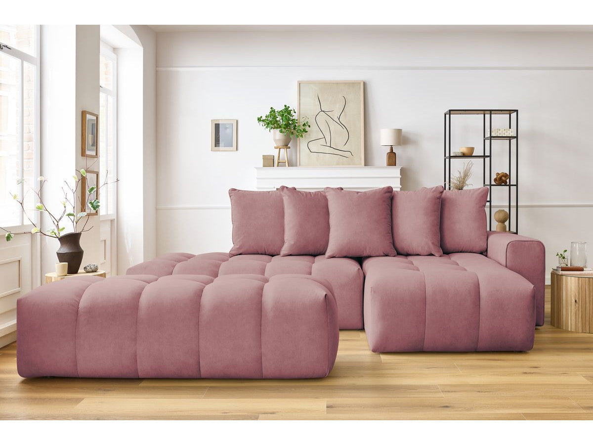 Canapé d'angle fixe MONT-BLANC velours avec pouf Angle droit